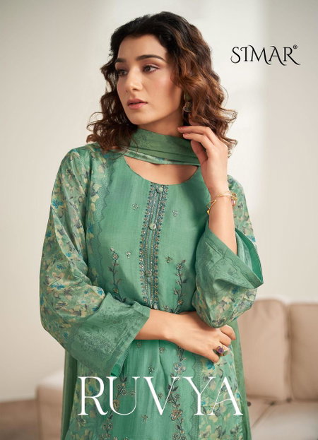 Ruvya By Glossy Viscose Muslin Printed Dress Material Exporters In India